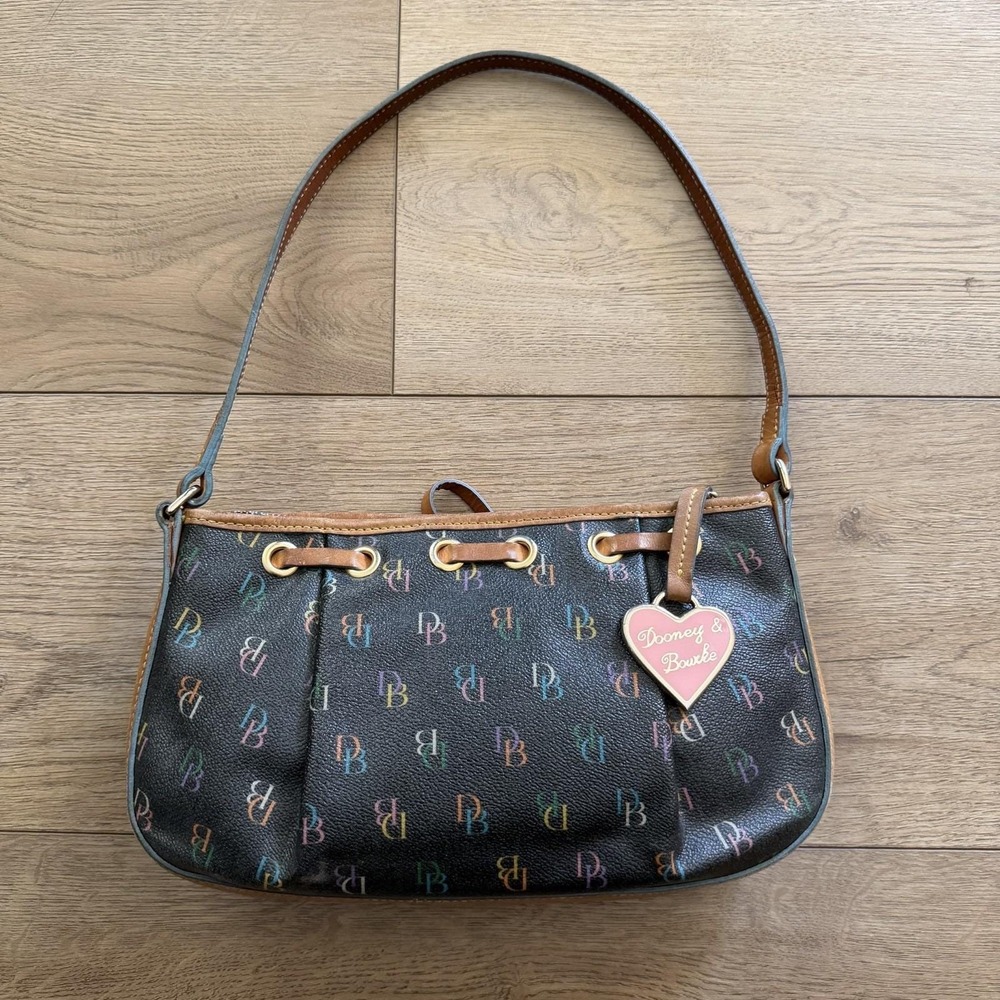 Vtg Dooney & Bourke Y2K Multicolor Logo Shoulder Bag Women Heart Charm Rainbow
